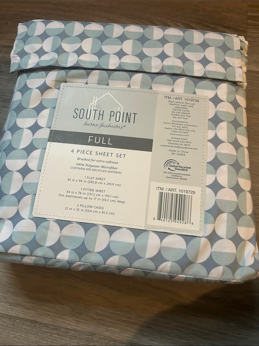 South Point Full 4-Piece Sheet Set in Aqua Geometric